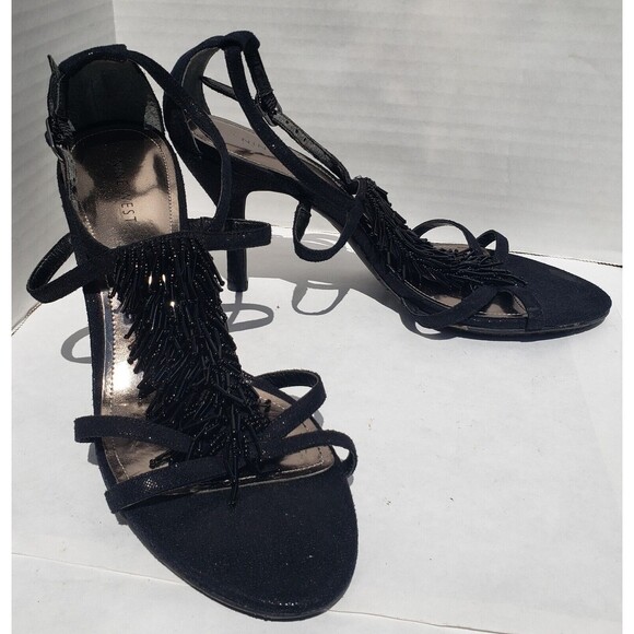 Nine West Black Strappy High Heels Size 7M w/Beaded Accents EUC R-SNOOKIE-X3 - Picture 3 of 10